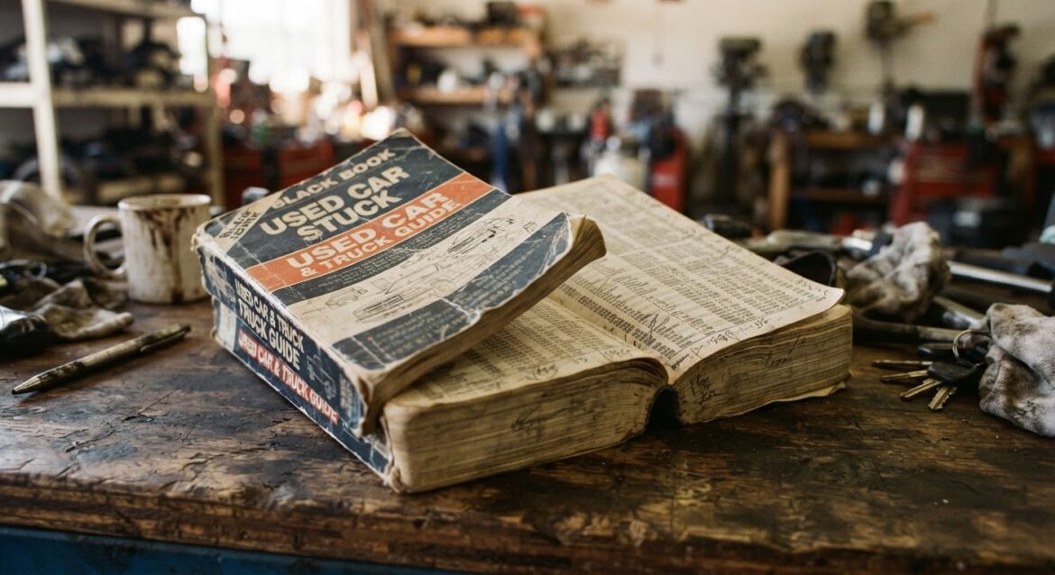 a used car price guide book on a table